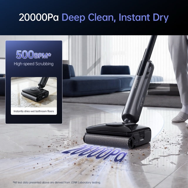 JONR H2 20000Pa suction cleaning wet bathroom floor with instant dry