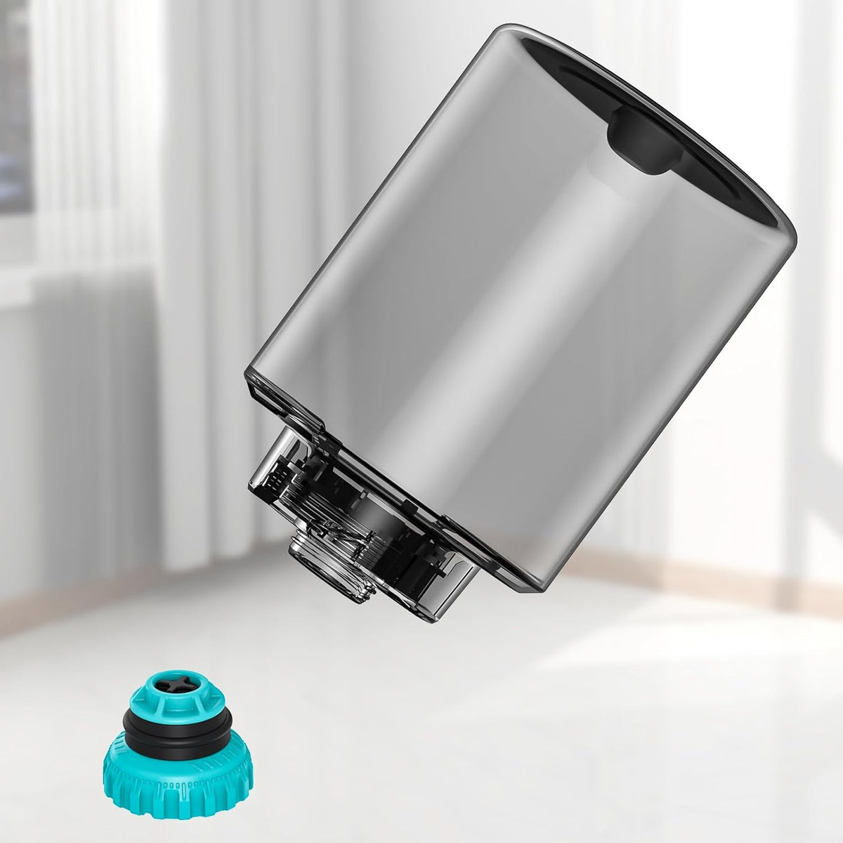JONR ED12 clean water tank tilted view showing bottom connector and teal cap