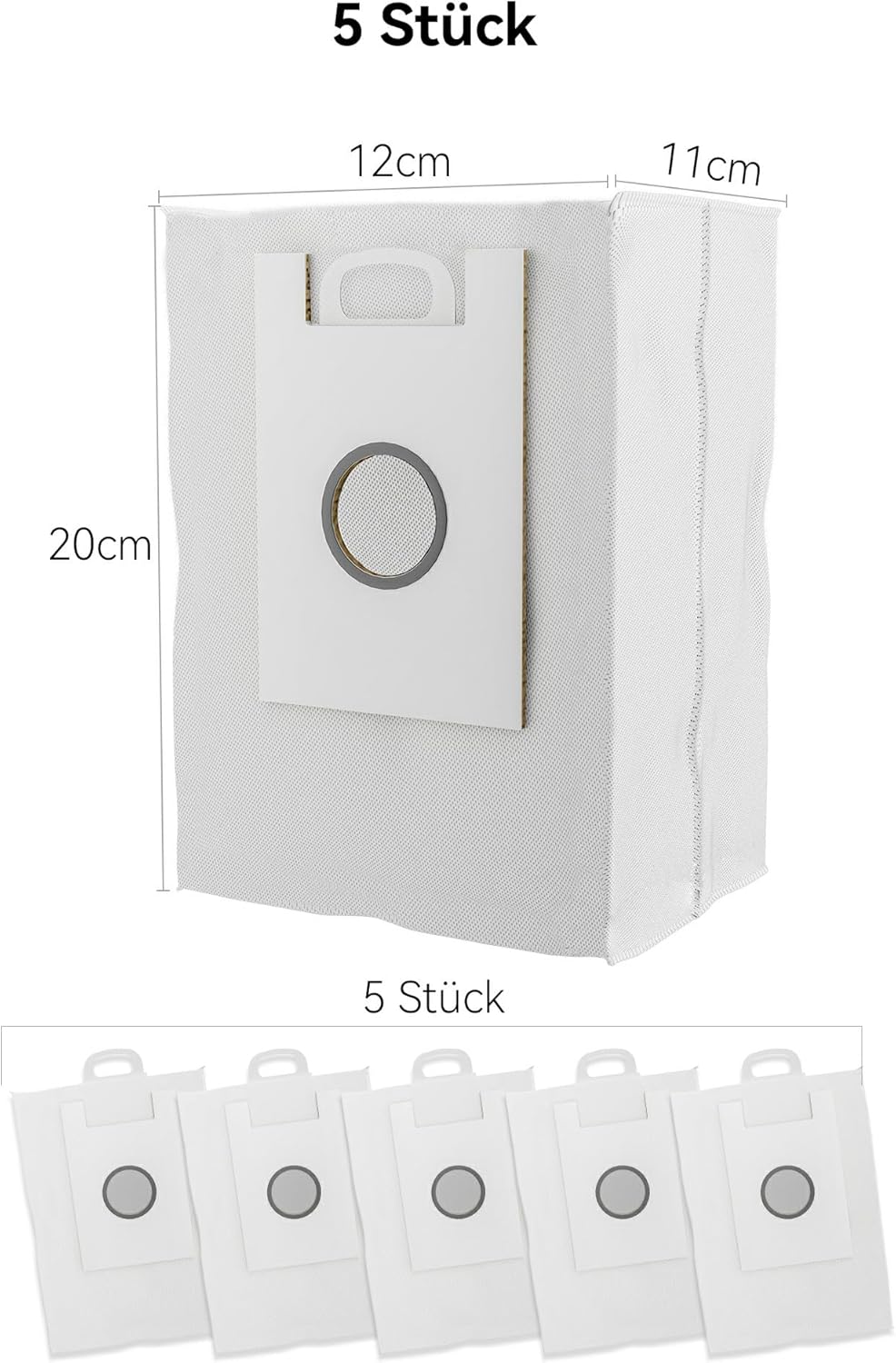 JONR VC08 Pro dust bag dimensions 20cm by 12cm by 11cm with five-pack layout