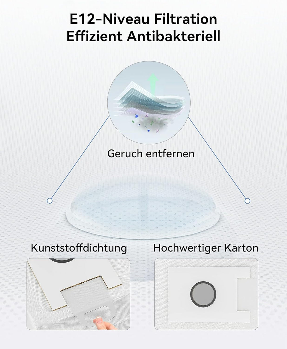 JONR VC08 Pro dust bag E12 filtration layers and antibacterial seal diagram