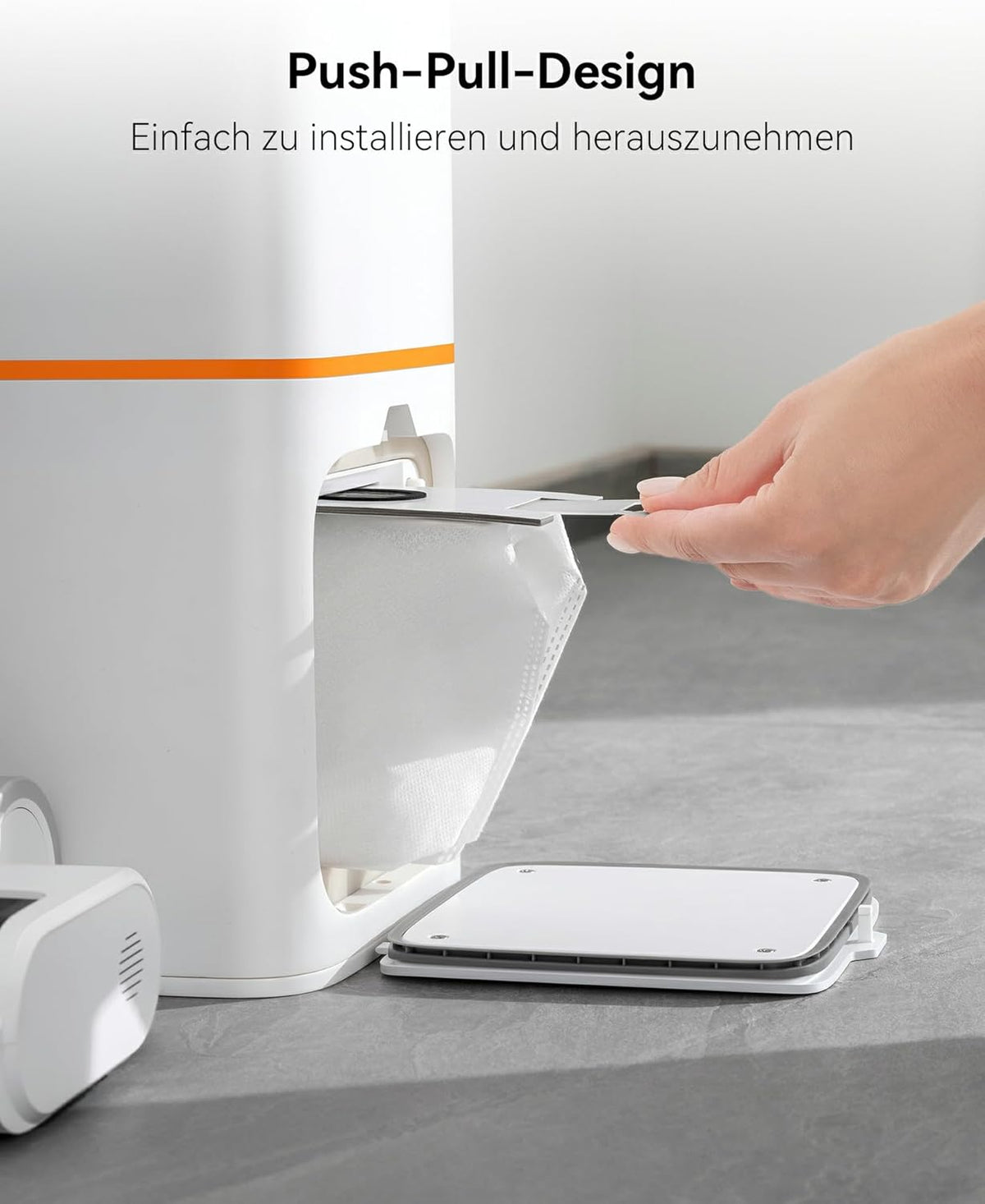 JONR VC08 Pro dust bag push-pull installation into docking station drawer