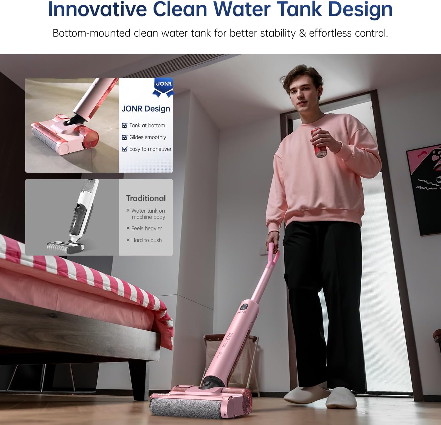 180° Lay-Flat Wet Dry Vacuum Under Furniture | JONR S20 Pro